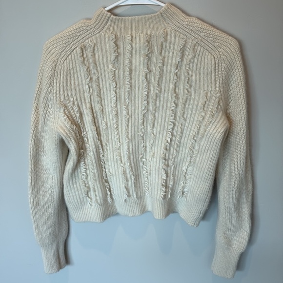 Club Monaco 100% Cashmere Cropped Fringe Sweater Cream Beige Size XS - Picture 8 of 11